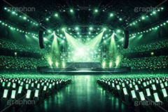 ライブステージ,ステージ,推し,推し活,舞台,ライブ,ライヴ,コンサート,アイドル,シアター,ホール,サイリウム,ペンライト,メンバーカラー,背景,照明,音楽,主役,ミュージック,ライト,スポットライト,イラスト,illustration,light,frame,hall,theater,live,stage,music,AI生成素材