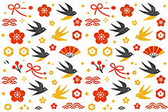 和柄背景,年賀,年賀状,お正月,正月,和柄,花柄,和,和風,雲柄,波柄,紐,扇子,梅,つばめ,燕,ツバメ,ハイカラ,はいから,おめでたい,ひな祭り,雛祭り,ひなまつり,event,japan,AI生成素材