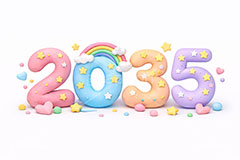 2035(クレイ),年号,西暦,クレイ,クレイアート,ねんど,粘土,虹,星,レインボー,年賀状,お正月,正月,年明け,新年,ニューイヤー,アニバーサリー,イベント,行事,ポップ,かわいい,カワイイ,可愛い,メッセージ,テキスト,message,text,POP,event,anniversary,clay,rainbow,2035