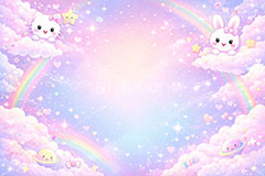 メルヘン背景,レインボー,七色,なないろ,うさぎ,ウサギ,ねこ,猫,ネコ,シュール,カラフル,メルヘン,パステル,かわいい,カワイイ,キラキラ,可愛い,空,雲,天空,イラスト,キャラクター,illustration,japan,rainbow,colorful,character,pastel,cute,AI生成素材