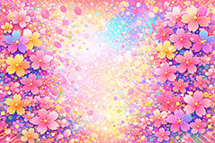 カラフル・ブロッサム,カラフル,桜,さくら,サクラ,花見,ブロッサム,春,花,花びら,花弁,背景,POP,ポップ,イラスト,blossom,spring,flower,colorful,AI生成素材