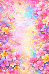 カラフル・ブロッサム,カラフル,桜,さくら,サクラ,花見,ブロッサム,春,花,花びら,花弁,背景,POP,ポップ,イラスト,blossom,spring,flower,colorful,AI生成素材