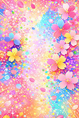 カラフル・ブロッサム,カラフル,桜,さくら,サクラ,花見,ブロッサム,春,花,花びら,花弁,背景,POP,ポップ,イラスト,blossom,spring,flower,colorful,AI生成素材