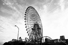 観覧車,モノクロ,白黒,しろくろ,モノクローム,単色画,単彩画,単色