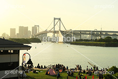 夕暮れお台場,夕暮れ,夕方,夕焼け,レインボーブリッジ,橋,ブリッジ,吊り橋,東京港連絡橋,お台場,台場,DAIBA,東京都港区台場,東京臨海副都心,御台場,東京湾,オリンピック,olympic