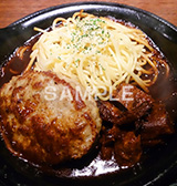 ステーキ,肉,肉食,鉄板,あつあつ,熱々,アツアツ,パスタ,ハンバーグ,セット,バーグ,焼き,洋食,こってり,コッテリ,スマホ撮影
