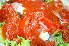 サラダパスタトマトソースかけ,サラダパスタ,サラダ,パスタ,pasta,tomato,トマト,olive,オリーブ,生ハム,ハム,モッツァレラチーズ,チーズ,レタス,麺,洋食,ソース,トマトソース,cheese